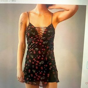 👗👗 Urban Outfitters Y2K Flower Bungee Cord Lace Up Mesh Dress NWT